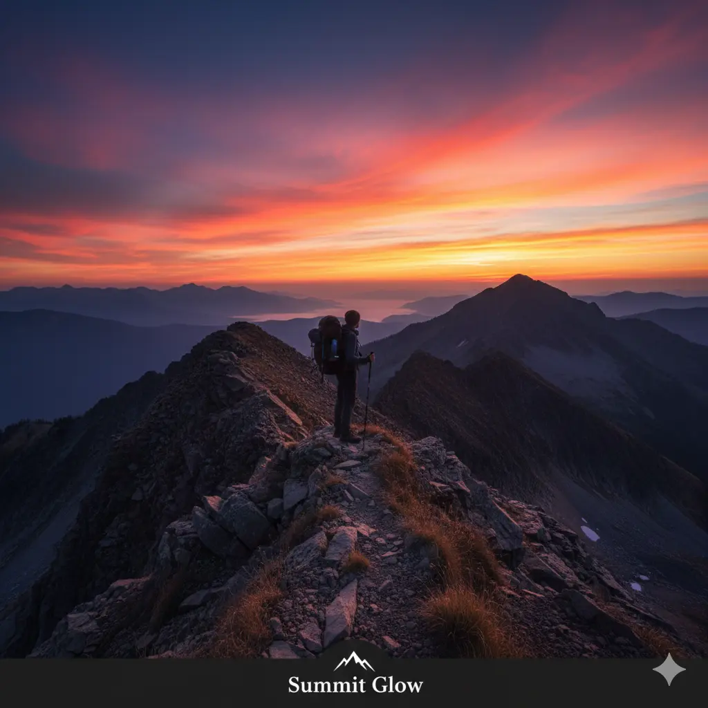 Best time of day to go hiking: hiker silhouetted at sunset on mountain ridge
