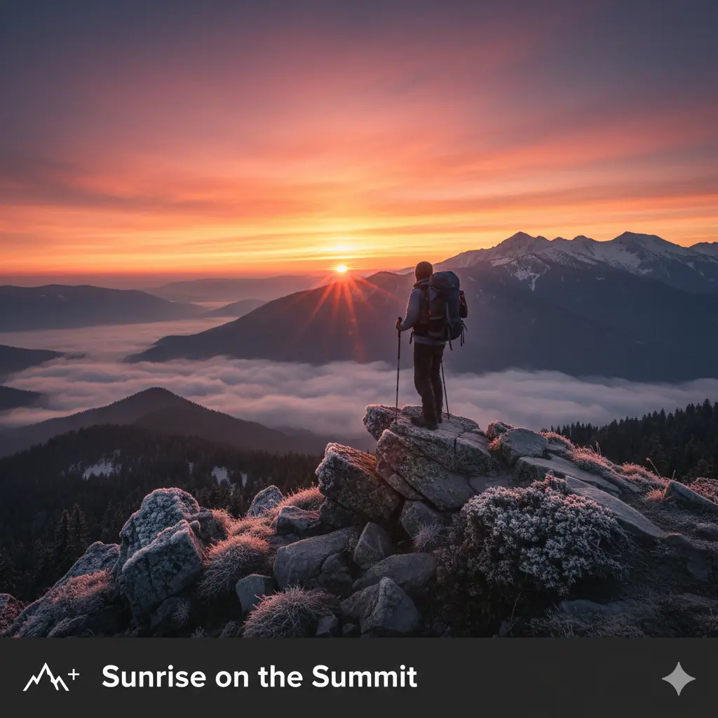 Best time of day to go hiking: hiker watching sunrise from mountain summit