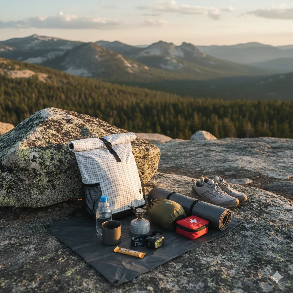 Lightweight Hiking Tips: Reduce Pack Weight Safely 10 Minimal lightweight day hiking pack with only essential items packed inside