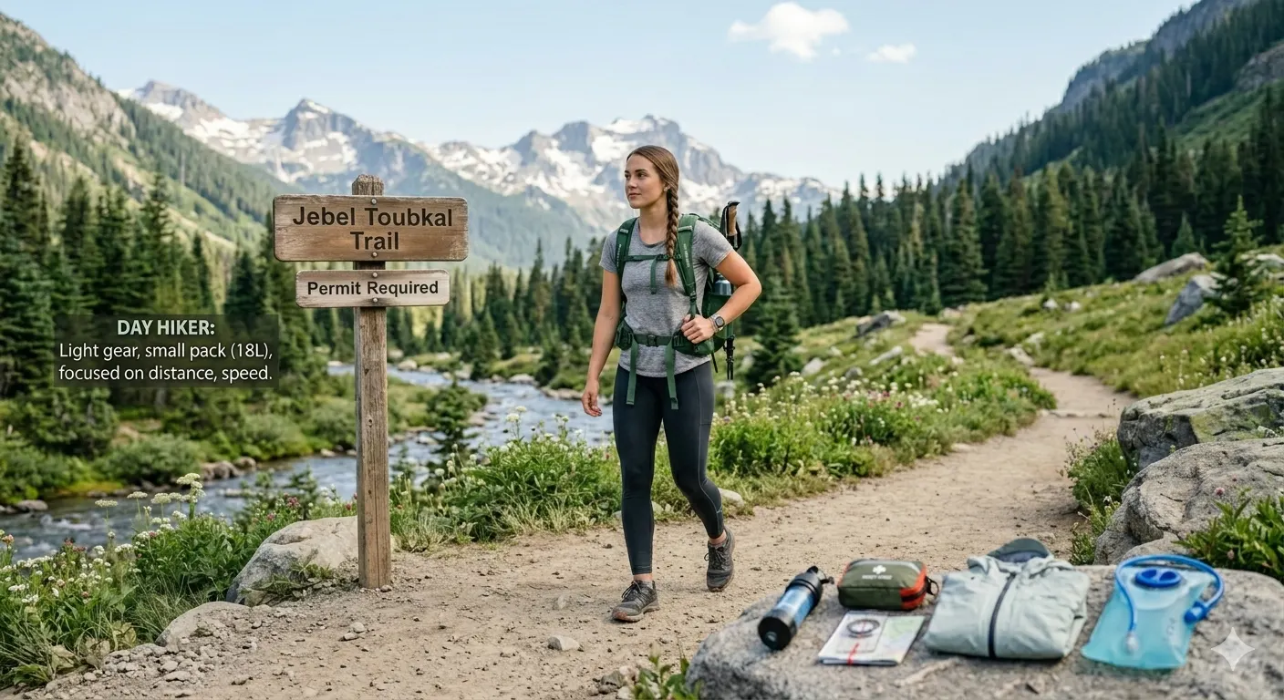 Day Hiking vs Trekking: Key Differences Explained 2 day hiker lightweight backpack on trail minimal gear