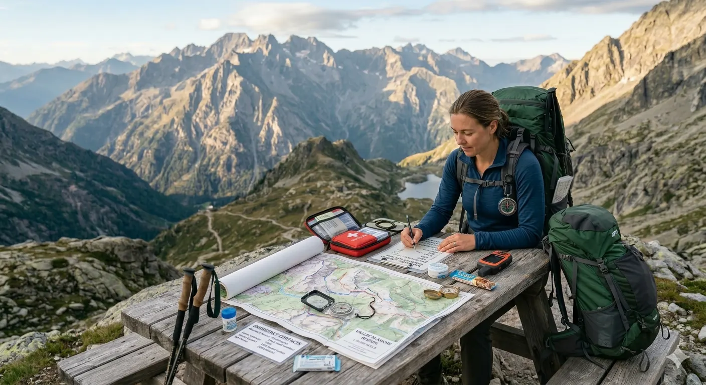 Detailed trip plan with maps, itinerary, and emergency contacts laid out