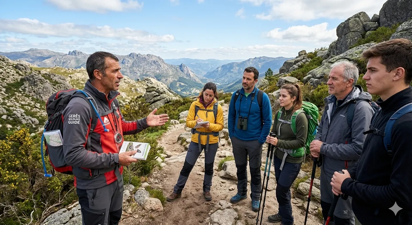 Guided vs Solo Trekking: Which Is Right for You? 12 Trekking guide sharing local wildlife and terrain knowledge with a small group on a mountain trail