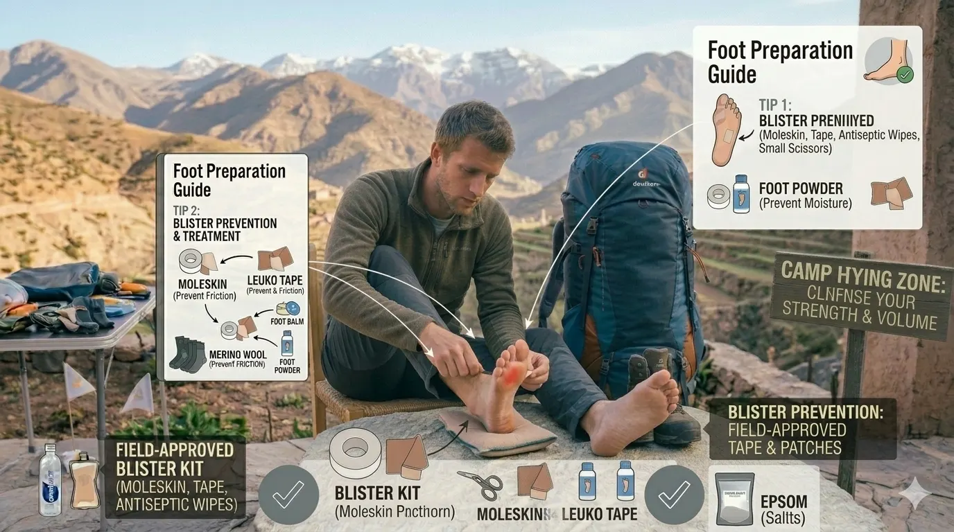 How to Prevent Blisters While Trekking 10 Hiker applying moleskin to a hot spot on their foot during a trail rest break