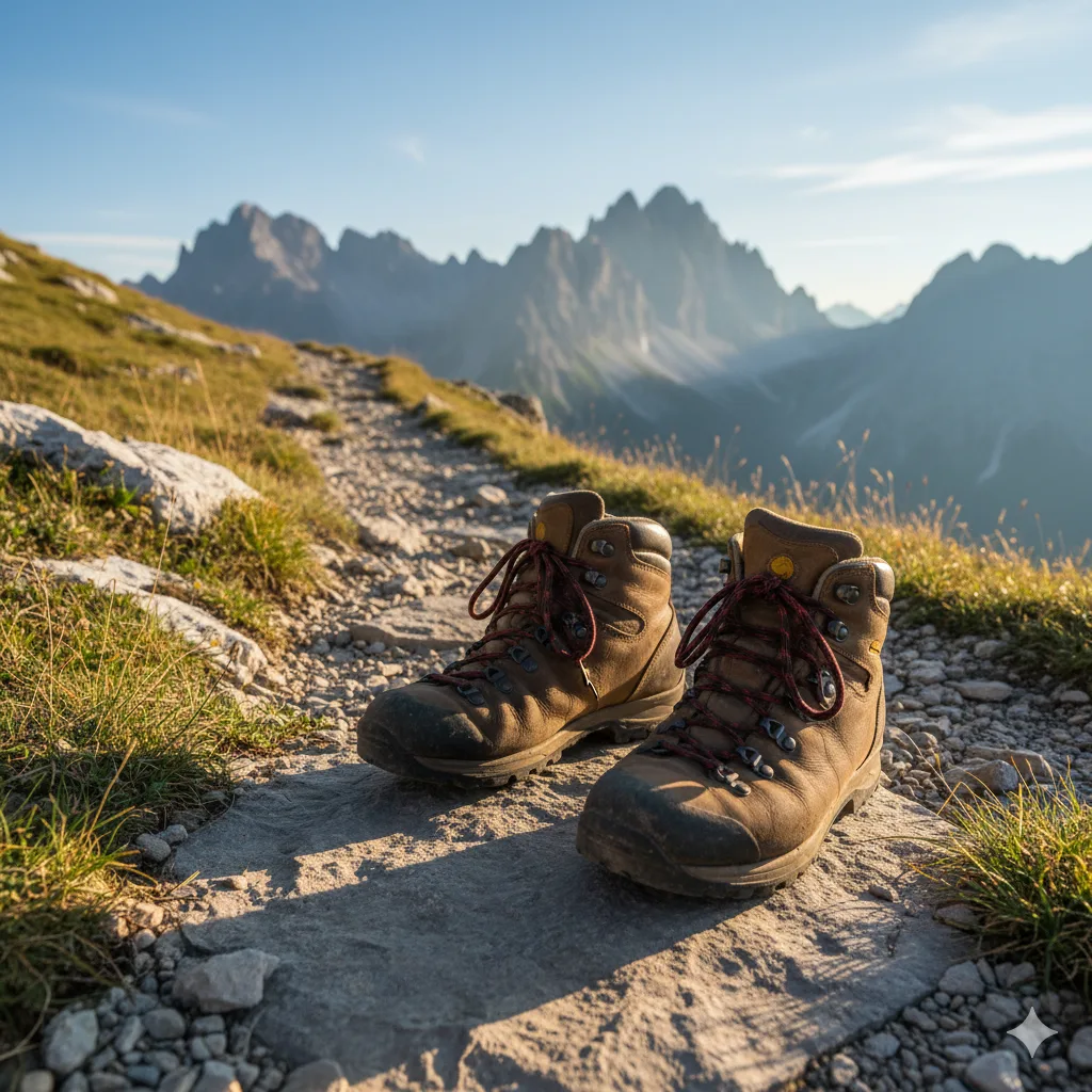 How to Choose the Right Boots for Your Terrain 1 A pair of hiking boots resting on a rocky mountain trail